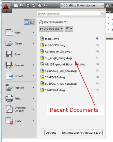 Fig.2.1.2.1 - AutoCAD - Drop-down Application Menu