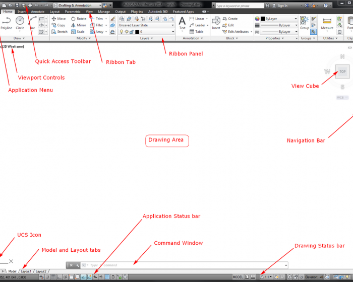 Fig.2.1.1.2 - The AutoCAD Default Window